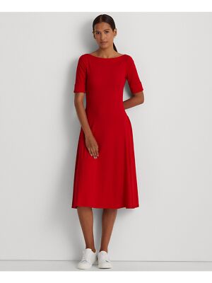 

LAUREN RALPH LAUREN Женское красное платье миди с рукавами до локтя + расклешенное платье, Красный