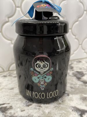 RAE DUNN Disney Pixar Coco Miguel UN POCO LOCO Black 7'' Canister Jar Day Of Dead