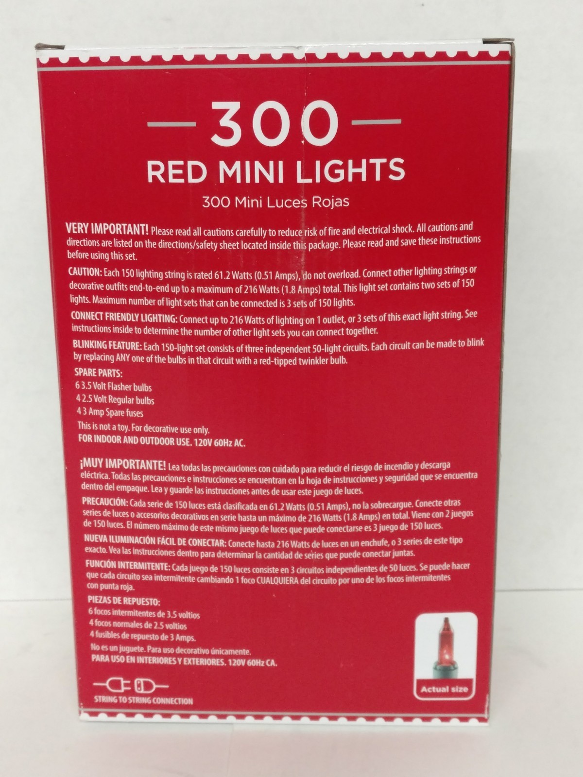 Holiday Time 300 Red Mini Lights Green Wire Indoor Outdoor Any Occasion 62Ft Lit