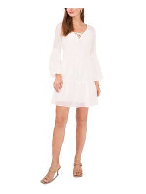 

VINCE CAMUTO Женская юбка цвета слоновой кости на подкладке с пышными рукавами Короткое платье, Цвет слоновой кости