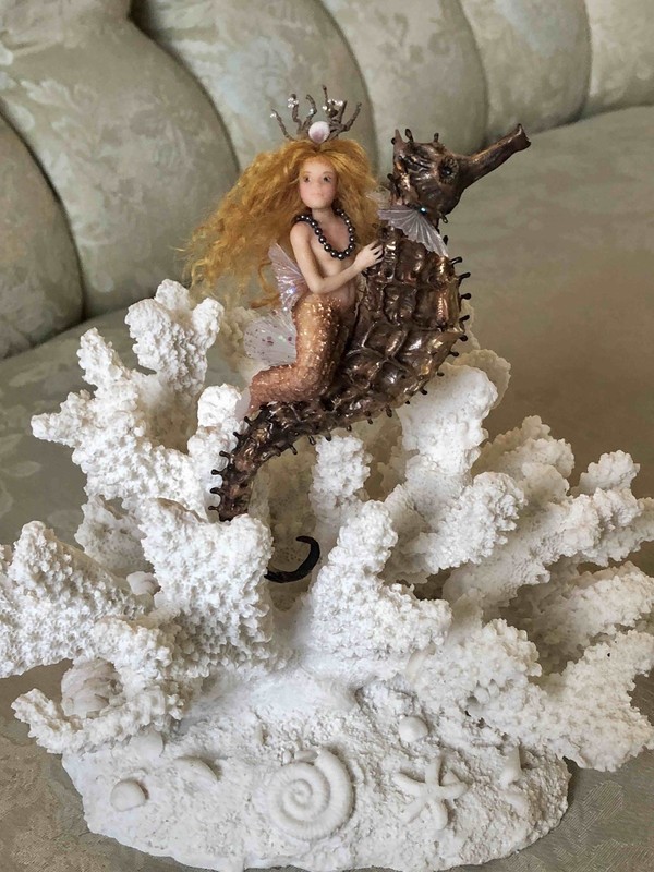 Julie Mansergh / Fairies In The Attic FITA - Seahorse Mermaid OOAK Fairy Faerie