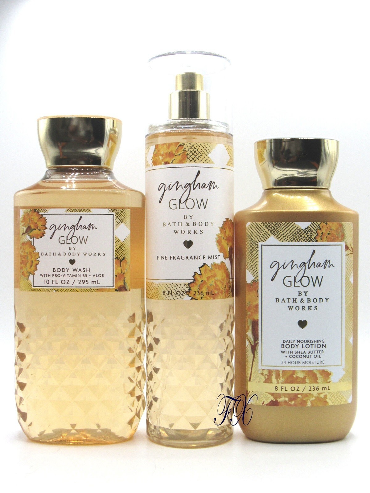 BATH & BODY WORKS GINGHAM GLOW BODY MIST + BODY WASH + BODY