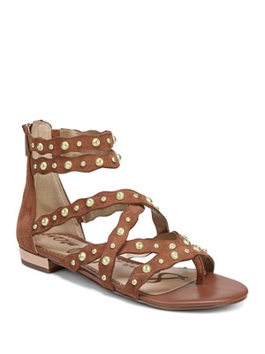 

SAM EDELMAN Женские коричневые кожаные сандалии-гладиаторы Daya Toe на блочном каблуке, размер 8,5 м, Коричневый, F6744L1