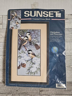 Sunset Counted Cross Stitch 13673 Chickadees And Pinecones By Sandy Bodine