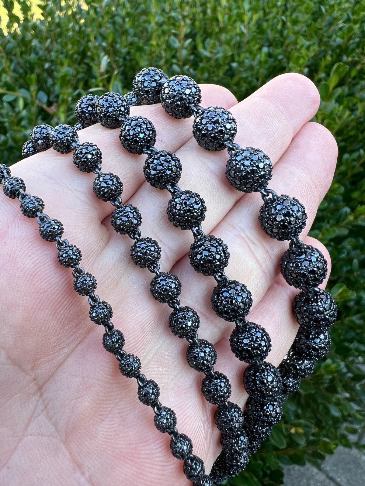 Pre-owned Harlembling Black Moissanite Ball Chain - Black Rhodium Over 925 Silver - Shambala Necklace