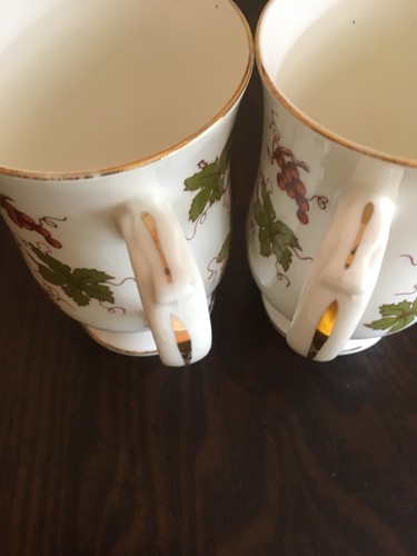 2 Royal Victorian Bone China Mugs - Grape & Vine Made In England
