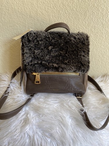 VIA REPUBBLICA LAMBSKIN FUR SHEARLING LEATHER SUEDE BACKPACK BROWN ITALY