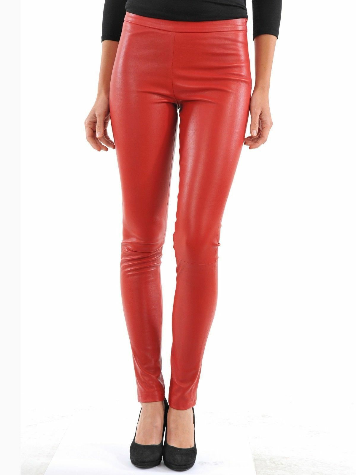 Leather Pants Red Size Womens High Pant Leggings Skinny