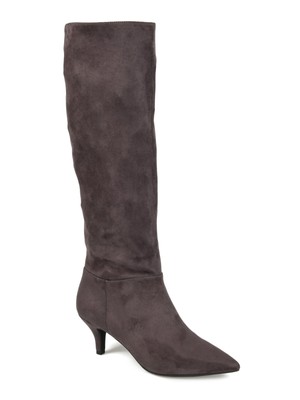 

JOURNEE COLLECTION Женские серые ботинки без шнуровки Vellia с напуском на каблуке-рюмочке 6,5 WC, Серый, VELLIA-WC