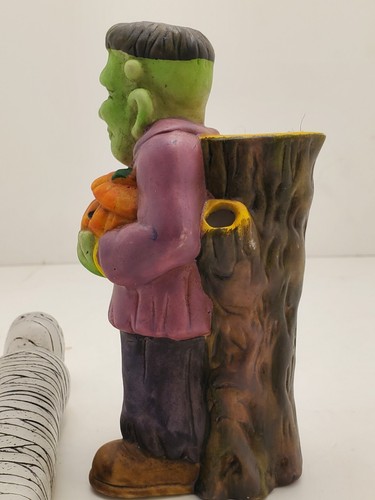 VINTAGE Halloween FRANKENSTEIN Candle Holder w/Mummy Candle