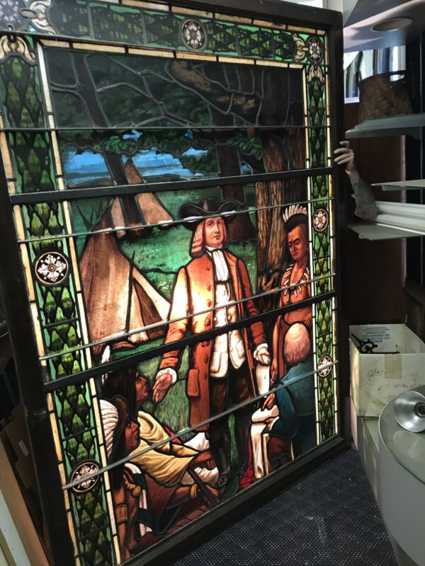 Set Of 3 Historical Stained Glass Windows 65 X 88.5 