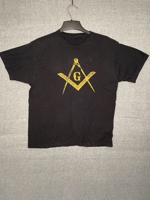 Black Masonic Tee for Freemasons Yellow Compass & Square Logo VTG 2000 s Sz XL