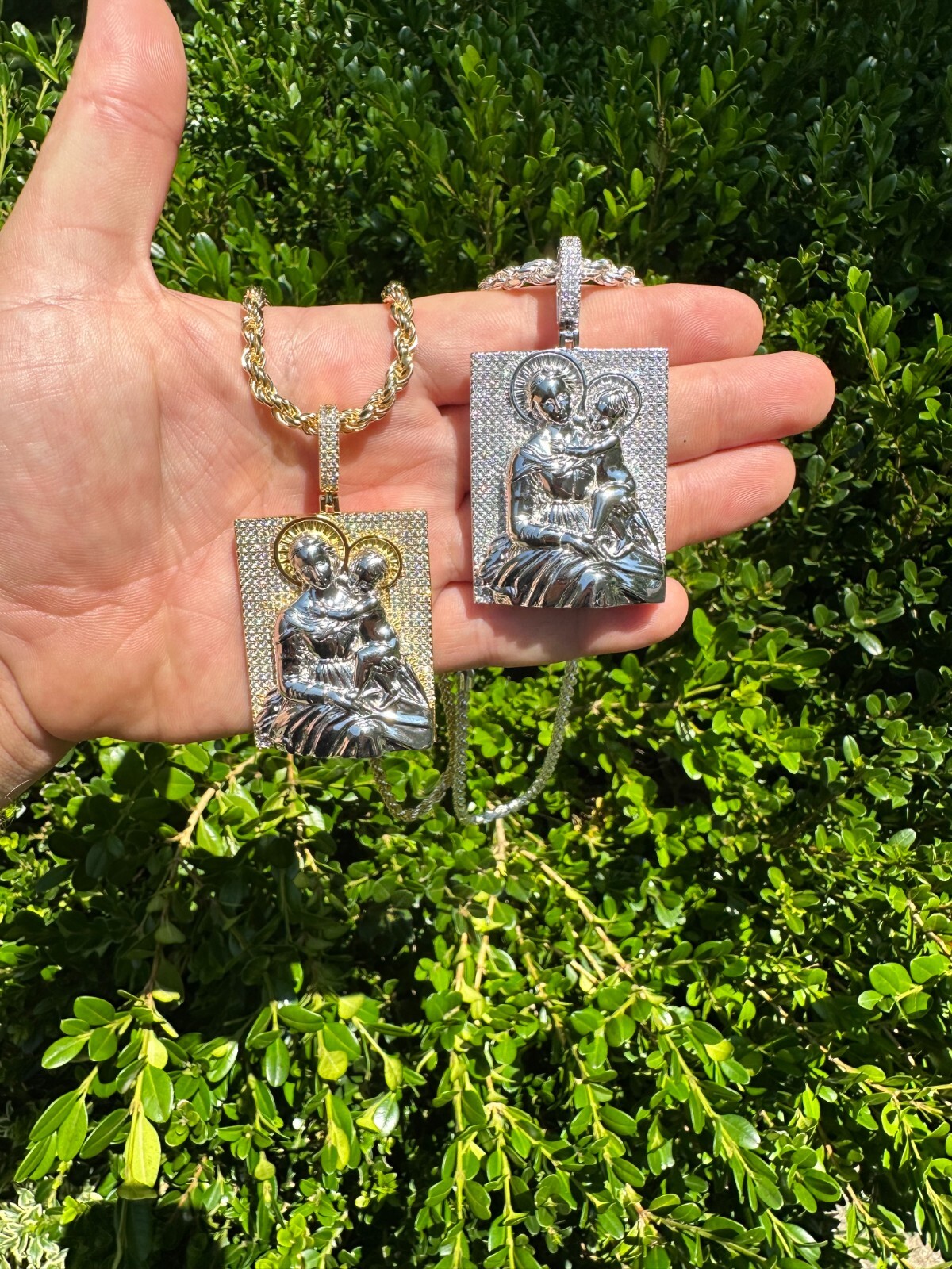 Pre-owned Harlembling Moissanite Virgin Mary Pendant Real 925 Silver Necklace Large 2.5" Ice Out Piece In White