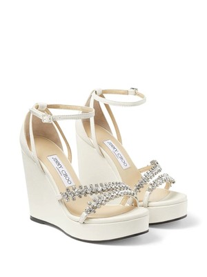 Женские босоножки JIMMY CHOO цвета слоновой кости на платформе Bing 120 с открытой танкеткой и кожаным каблуком 37