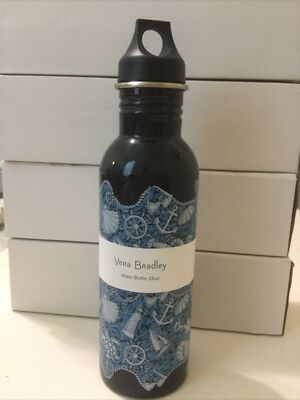 Vera Bradley Stainless Steel SHORE ENOUGH  Nautical  Navy Water Bottle 25oz NIB