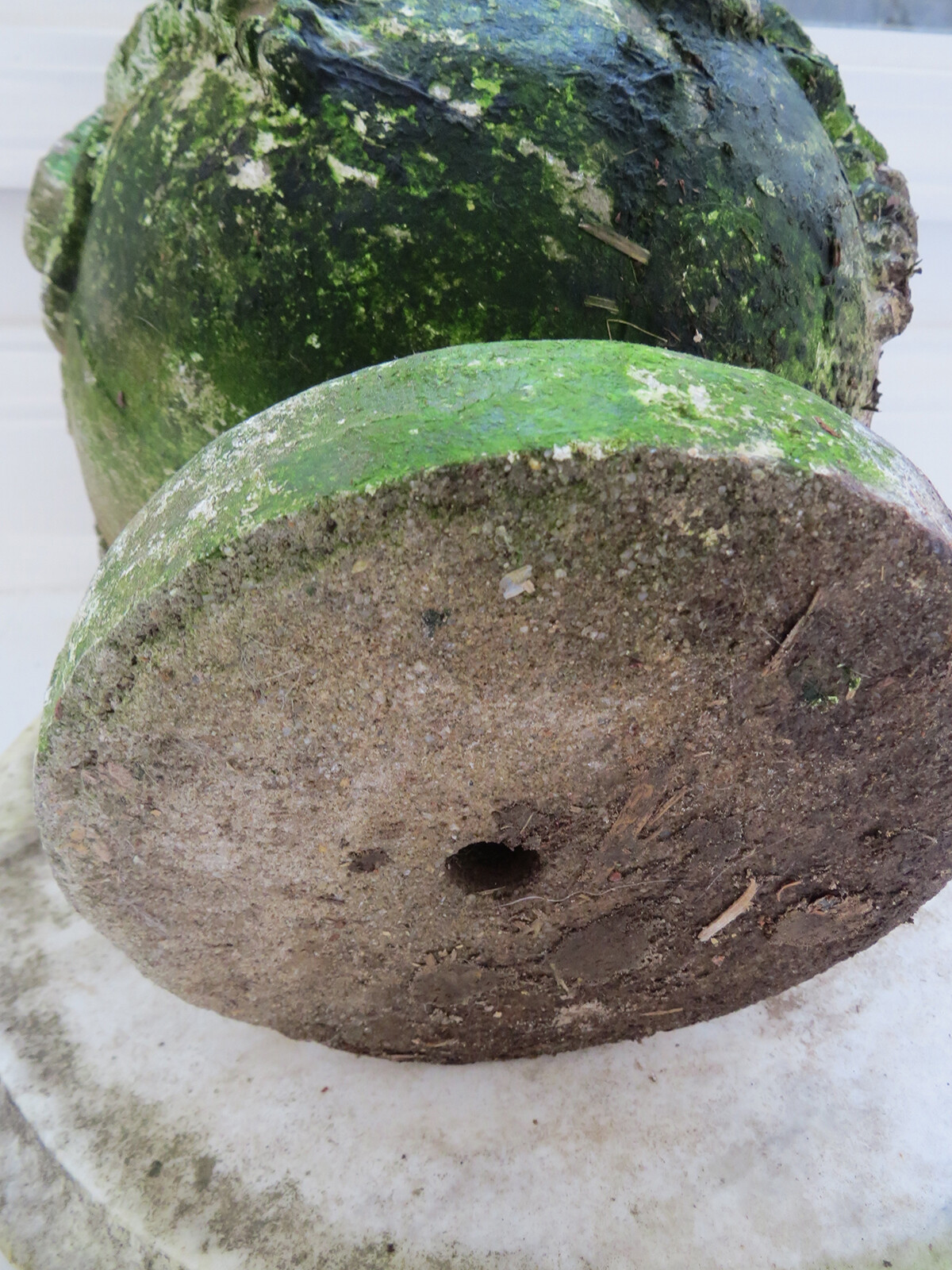 Old Ultra MOSSY Shabby Chippy Paint Greek Key Concrete Cement Planter Pot Urn