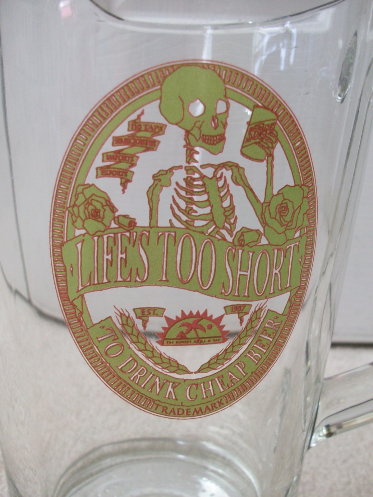Heavy Beer Pitcher with SKELETON Logo~Life's Too Short to Drink Cheap Beer