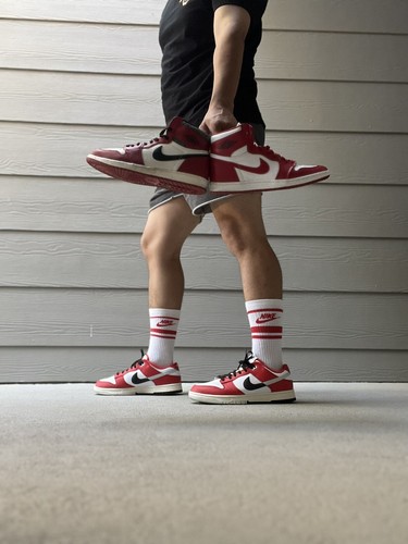 Sz 7.5-14 Nike Dunk Low Chicago Split University Red Black Sz 7.5-14 Nike Dunk Low Chicago Split University Red Black