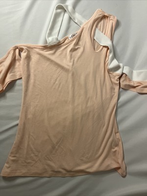 New Women s Venus Asymmetrical Cold-Shoulder Peach and White Top, Size Small