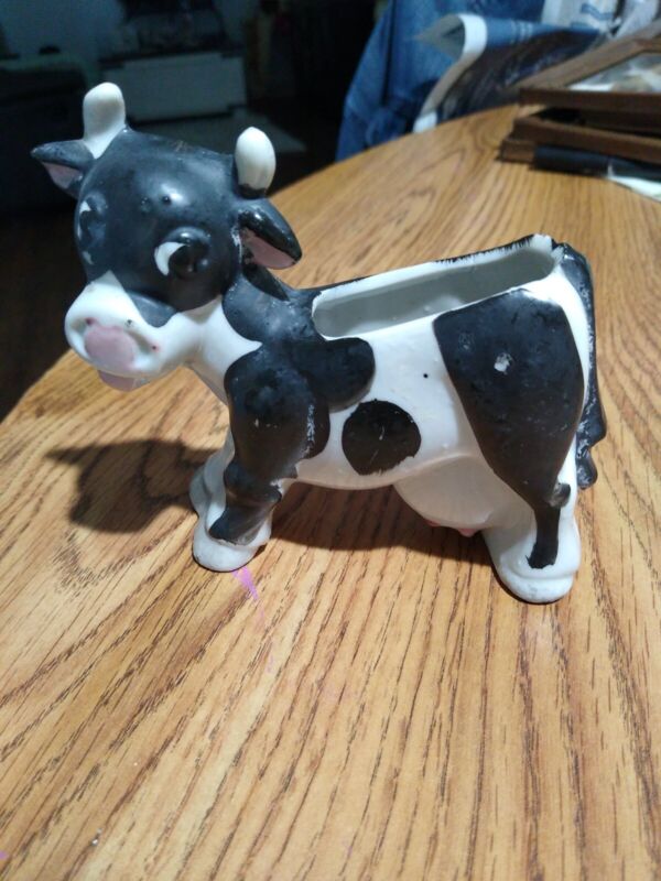Vintage Black And White Cow Made In Japan .Can Be Used For Succulent Planter