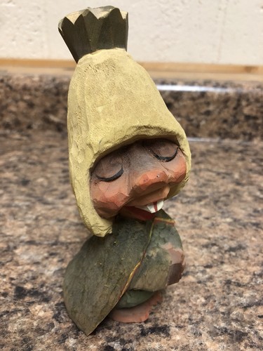 Henning Wood Troll Gnome with Crown Norway Carved by Hand