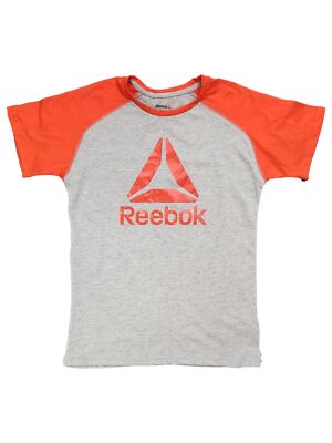 Reebok Boys Gray & Orange Triangle Logo Short Sleeve Tee Shirt T-Shirt