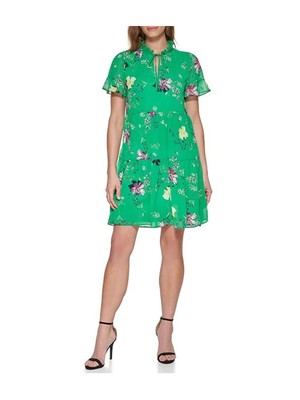 

Женское зеленое платье DKNY с галстуком и короткими рукавами и вырезом выше колена + расклешенное платье, Зеленый
