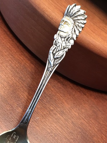 VINTAGE Sterling HERON LAKE MN Souvenir INDIAN CHIEF INKAPADUTA Spoon GOLD WASH