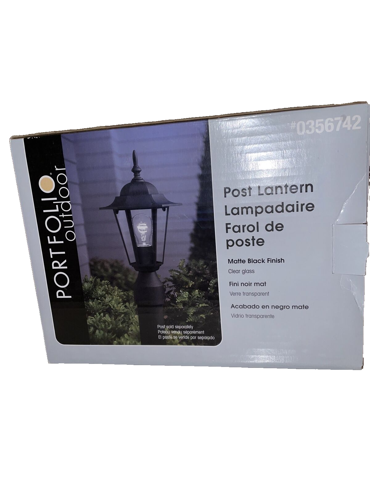 New Portfolio Outdoor Post Lantern Matte Black Traditional Light 0356742 NIB