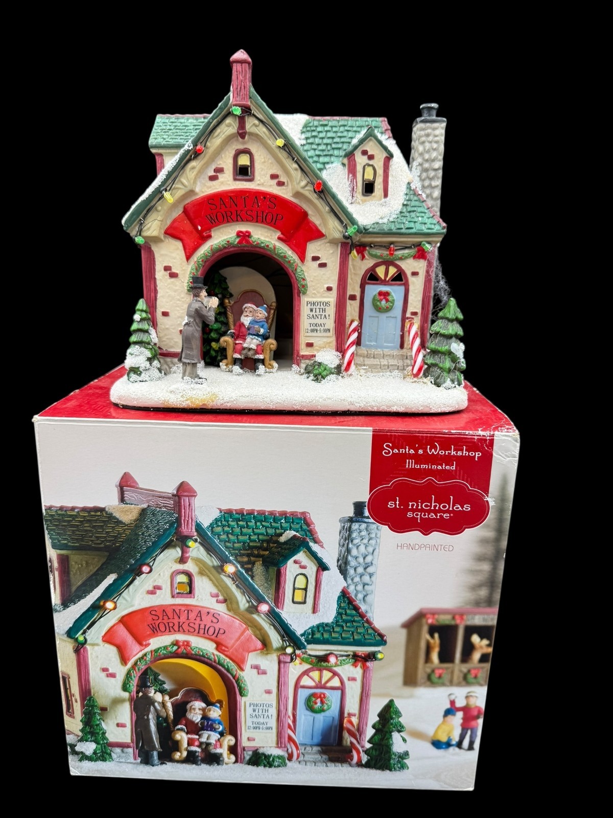 St. Nicholas Square Illuminated Santa's Workshop Handpainted Christmas Village