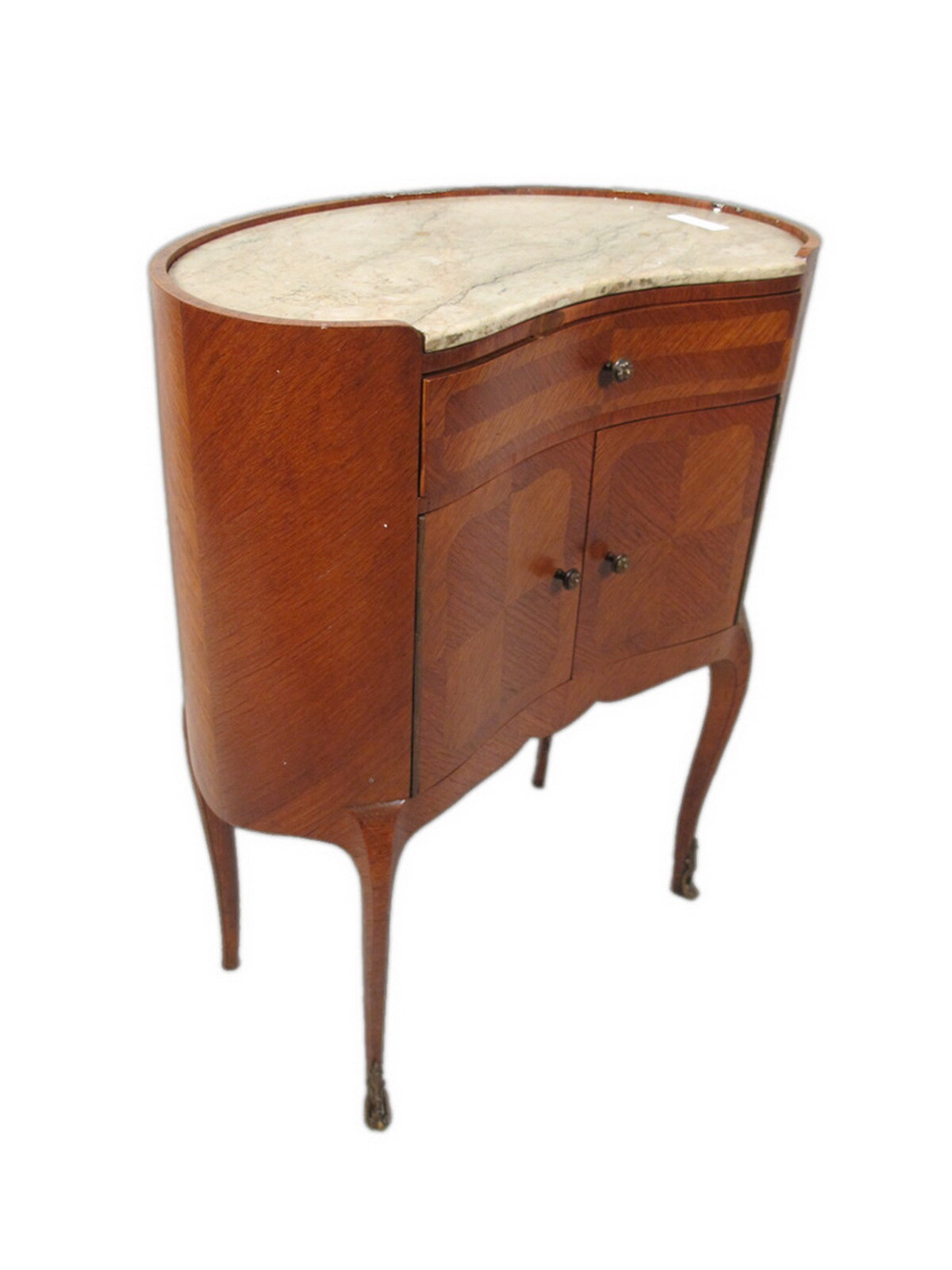 Antique pair of kidney shap marble top nightstands # 11312