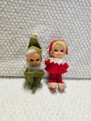 Vintage Christmas Knee Hugger Pixie Fairy Elves Boy and Girl Japan