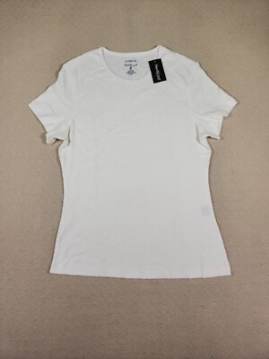 Northcrest Shirt Womens Medium M Short Sleeve White Cotton Round Neck NWT