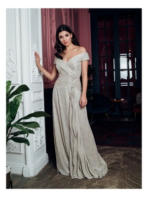 XSCAPE Womens Ivory Short Sleeve Off Shoulder Full-Length Formal Dress 10