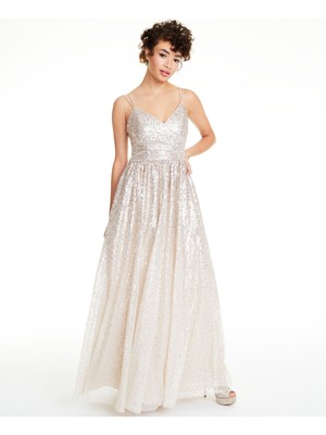 

ELIZA J Женское вечернее платье на тонких бретелях с пайетками и блестками в полный рост + расклешенное платье, Бежевый
