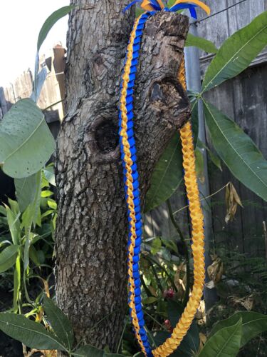 Royal Blue and Gold Thin Ribbon Graduation Lei (Custom Orders Available)