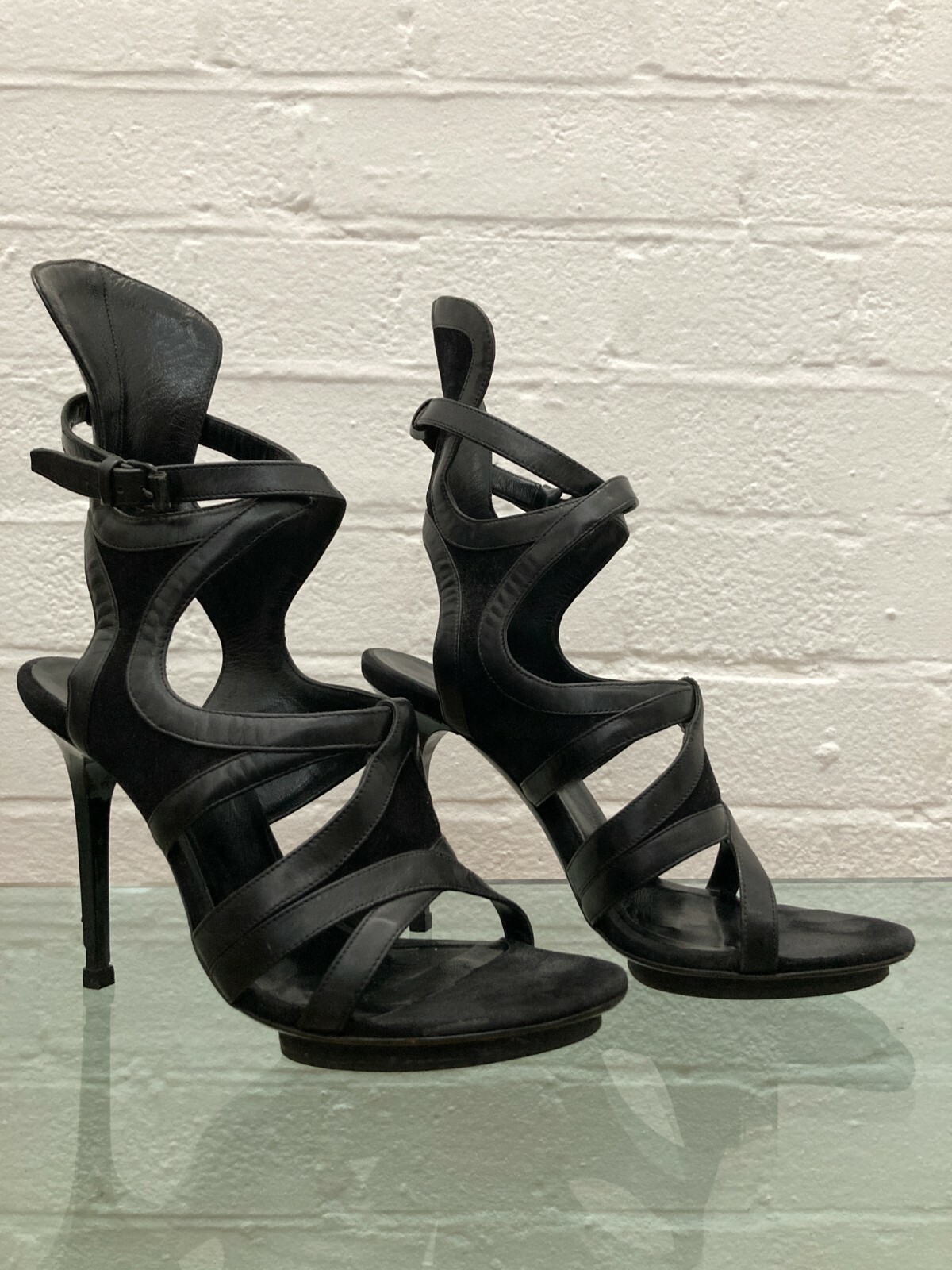 BALENCIAGA - Black Leather Strappy Cage Gladiator Heels - 38 EU - Sandals |  eBay