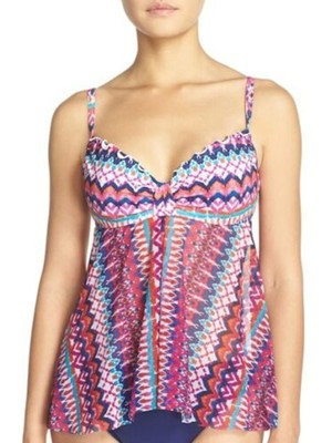 

PROFILE by GOTTEX Женский розовый купальник из полиэстера с воланами в этническом стиле, топ