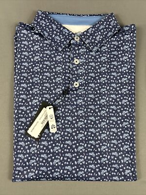 Straight Down Golf Shirt Polo McQueen Print Sleeve Logo Medium Navy Blue NWT $96