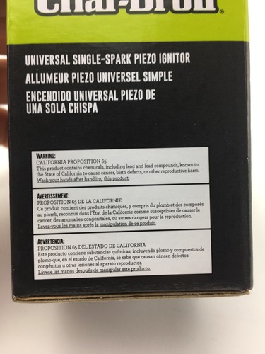 Char-Broil Gas Grill Universal Single-Spark Piezo Ignitor 4784681 Fits Most