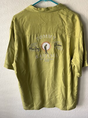 Tommy Bahama Golf Sunday Driver Silk Hawaiian Shirt Green Button Down Men s L