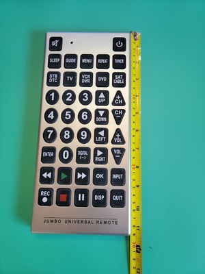 JUMBO UNIVERSAL MULTI FUNCTIONAL REMOTE CONTROL. TV VCR DVD CABLE. 11'' 