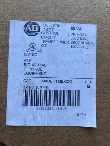 Allen-Bradley Control Circuit Transformer Kit 1497-N3PK B 80 VA 1497-B-CCDX-3-F
