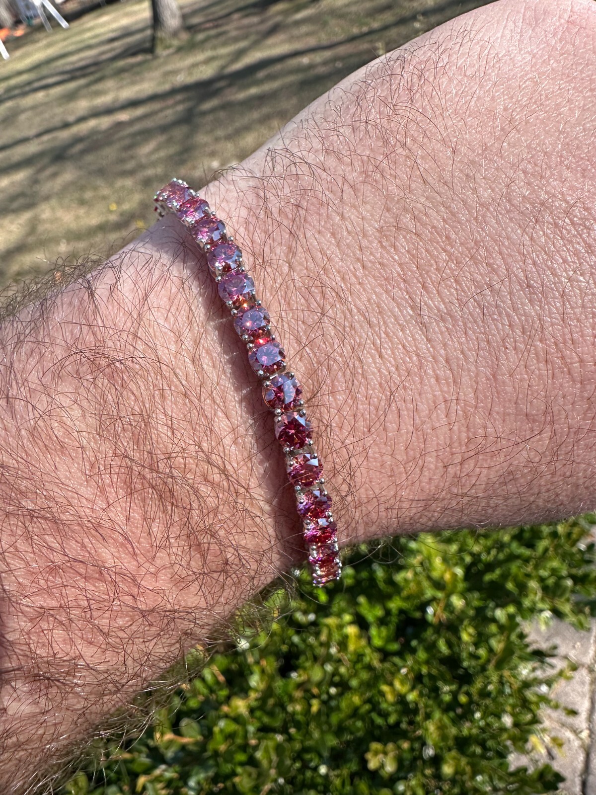 Pre-owned Silver Real Iced Pink Moissanite 5mm Tennis Bracelet 925  Pass Diamond Test