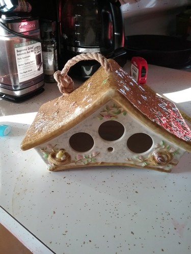 BIRD HOUSE / Topiary Birdhouse w. Rope,  Clever Choice/Noho Studio CERAMIC Decor