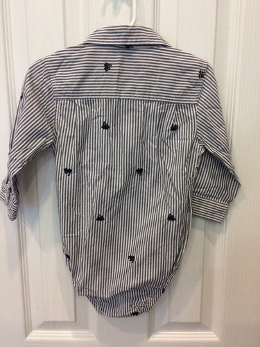 Oshkosh Train Stripe Button Front Shirt One Piece Snap Bottom 24 Months Baby Boy