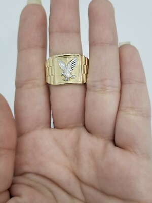 Pre-owned Engagement Ring Men 10k Yellow White Real Gold Eagle Bird Lucky Fashion Ring Band Flying Size 10