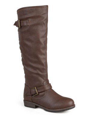 

JOURNEE COLLECTION Женские коричневые ботинки для верховой езды Spokane с круглым носком на молнии и заклепками, Коричневый, SPOKANE-BRN-100