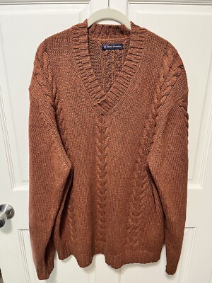 New Men Henry Jacobson V-neck Pullover Cable-knit Sweater Size  Xxl 2XL Big Tall