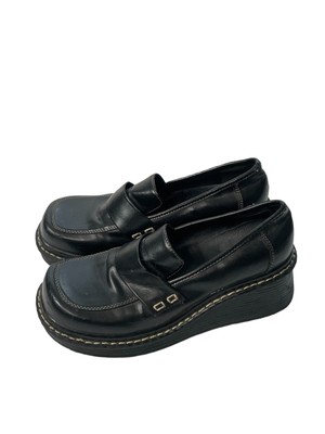 black leather platform slip ons